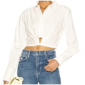 Frame Wrap Tie Shirt XS White Long Sleeve Crop Preppy Minimalist Classic